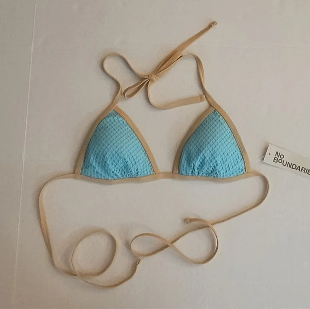 Blue Tan Mesh Mermaid Bikini Triangle Top Removable Padded